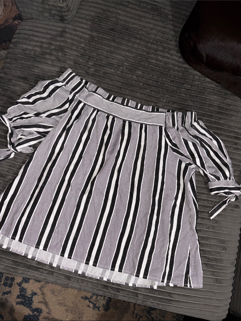 Passport Black and White Off-Shoulder Striped Blouse
